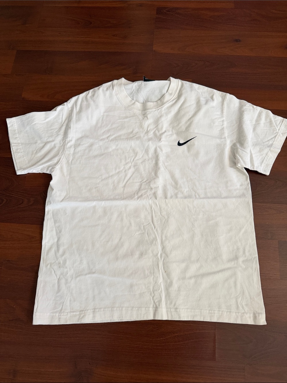 Vintage Stussy x Nike White Short Sleeve Crewneck T-Shirt with Black Swoosh